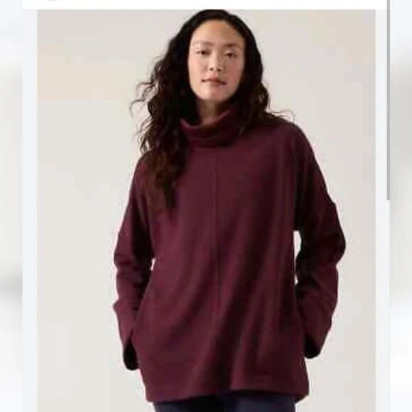 Athleta Sweatshirt M Cozy Karma Funnel Sweater Size M NWOT $129 Spiced Cabernet - Picture 1 of 7